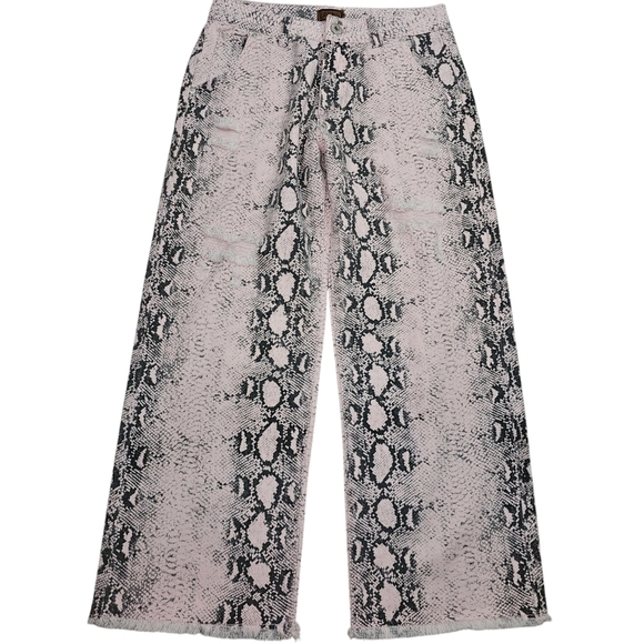 POL Denim - POL Pink Snakeskin Print Wide Leg Cropped Jeans in S